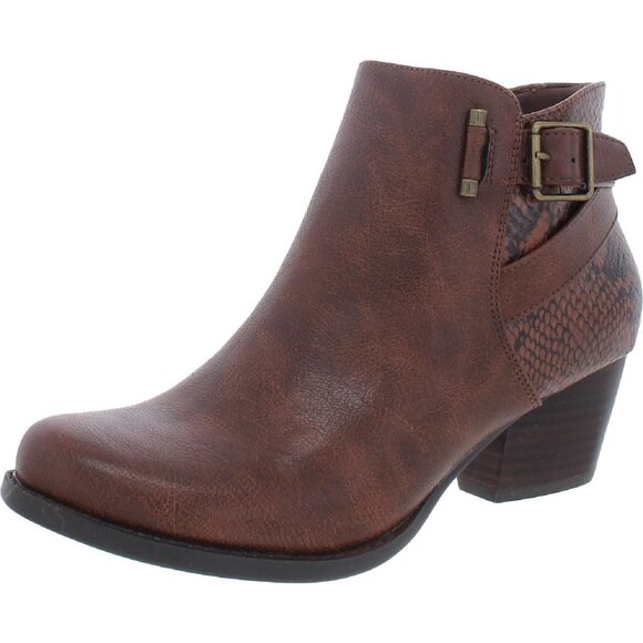 BARETRAPS Womens Brown Textured Studded Almond Toe Stacked Heel Boots Shoes M